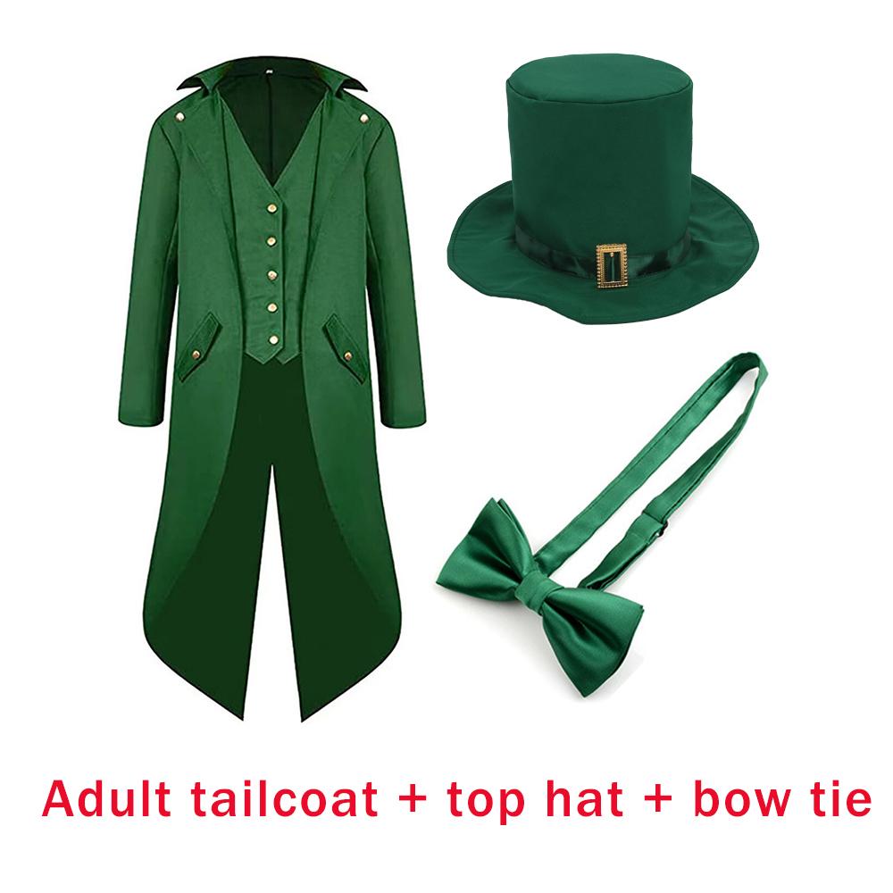 St. Patrick's Day Costume Tailcoat Leprechaun Irish Green Gothic Vintage Steampunk Tailcoat Top Hat Bow Tie Halloween Costume