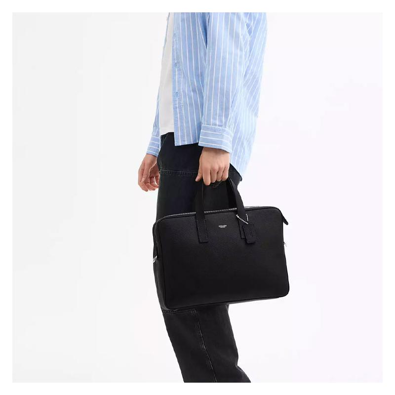 COACH Carlyle 37 Classic Logo Print Pebbled Leather Briefcase Large Men's Black