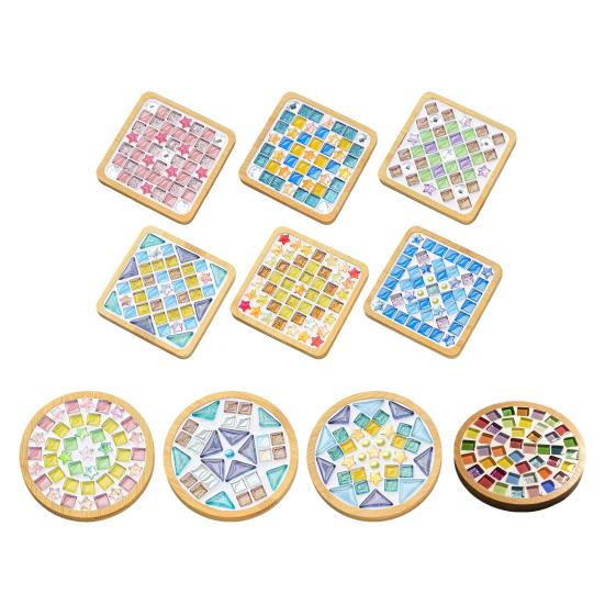 Набор подставок из стеклянной мозаики «Сделай сам» Набор мозаики смешанных цветов с деревянной подставкой Детские и взрослые поделки из мозаики ручной работы Подставка с аксессуарами