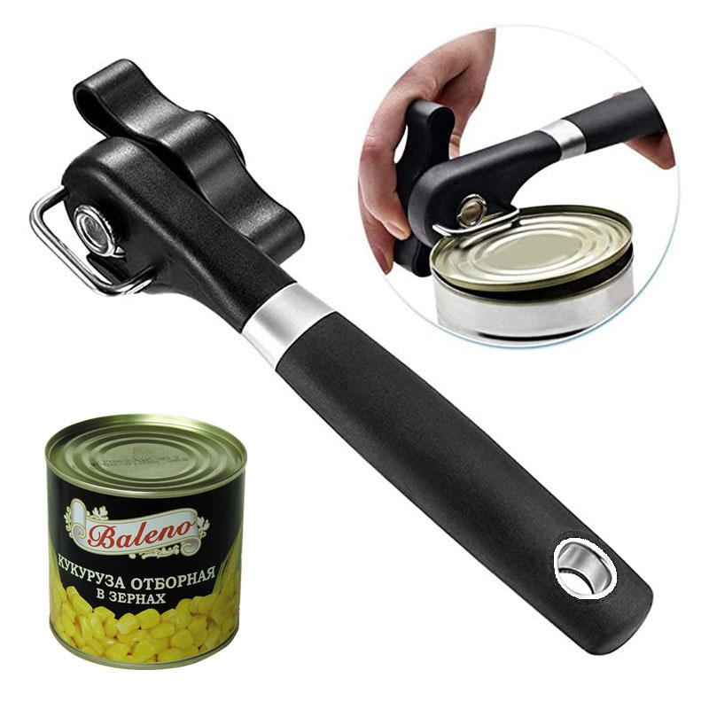 Effortless Stainless Steel Can & Bottle Opener with Ergonomic Handle Kitchen Safety Openers: Can Opener & Jar Opener