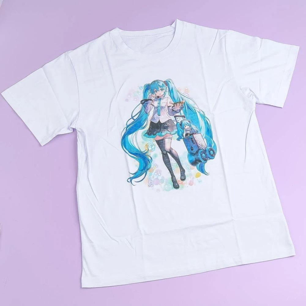 Аниме футболка Hatsune Miku с кошачьими ушками "Love Music", унисекс, уличная одежда с виртуальным певцом, оверсайз, 100% хлопок, повседневная футболка с коротким рукавом