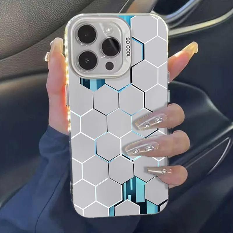 2026 Роскошный шестиугольный куб Киберпанк Для чехла iPhone 16 15 14 13 12 11 Pro XR XS Max 7 8 Plus Телефон Ударопрочный Мягкий Чехол