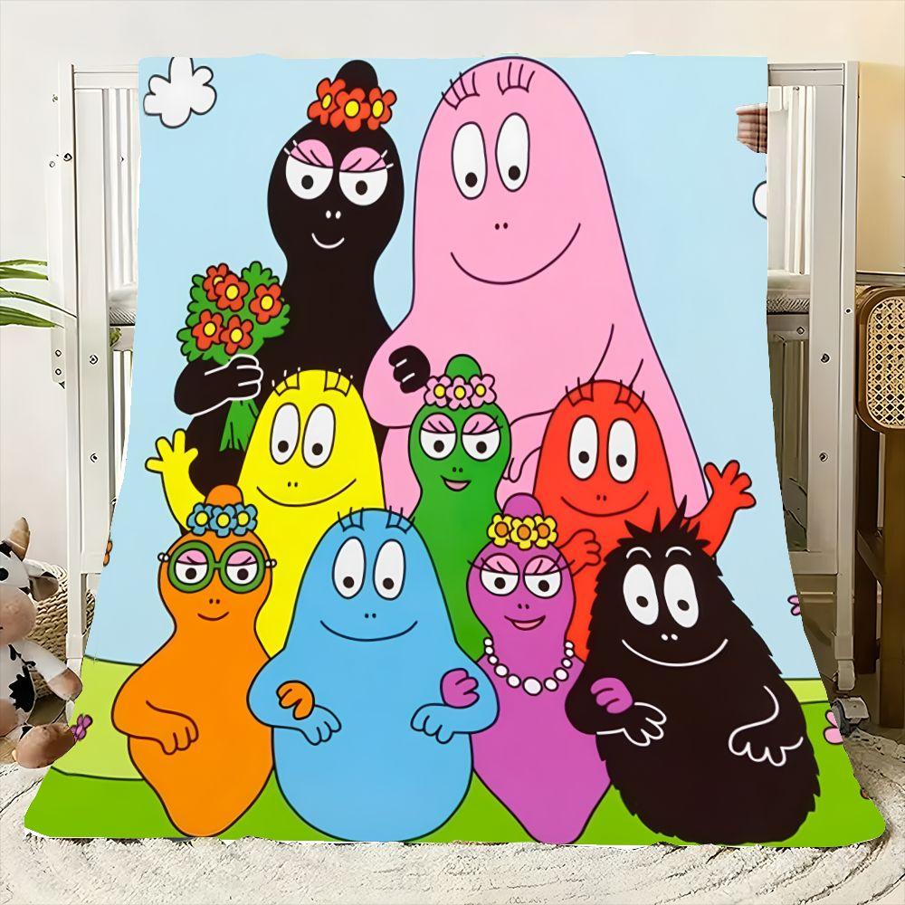 Красочное одеяло-плед с семьей Барбапапа - причудливый дизайн персонажей в форме капель для семейных объятий, уютное, мягкое, из микрофибры