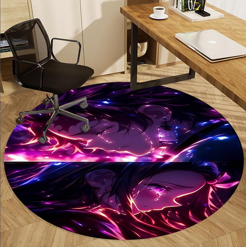Demon Slayer Pattern Round Rug, Indoor/Outdoor Mat, for Picnic, Gameroom, Bedroom, Office, Living Room, Home Decor Carpet, Birthday Gift