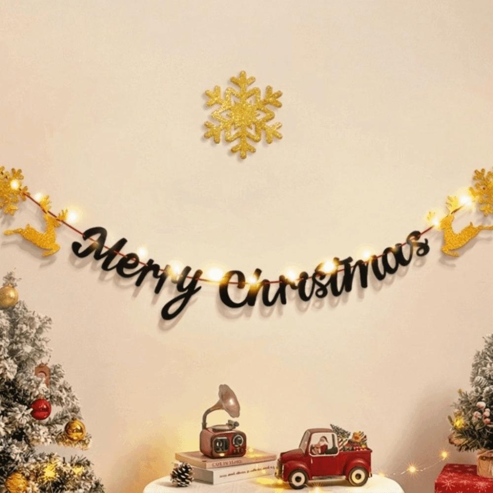 Handmade Garland Felt Material Pull Flag Decor Supplies Luminous Christmas Banner Themed Party