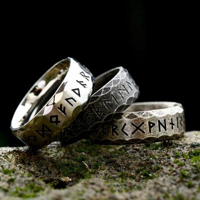 Ретро Кольцо с Рунами Викингов Для Мужчин Женщин Простое Из Нержавеющей Стали 316L Буква Одина Кольца Викингов Амулет для Пары Ювелирные Изделия Подарки