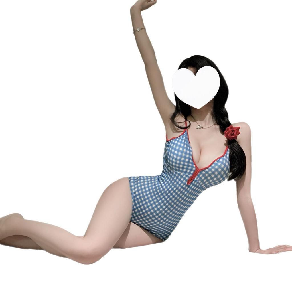 Sex underwear sexy pure desire temptation one-piece plaid swimsuit two-piece set Internet celebrity style uniform set