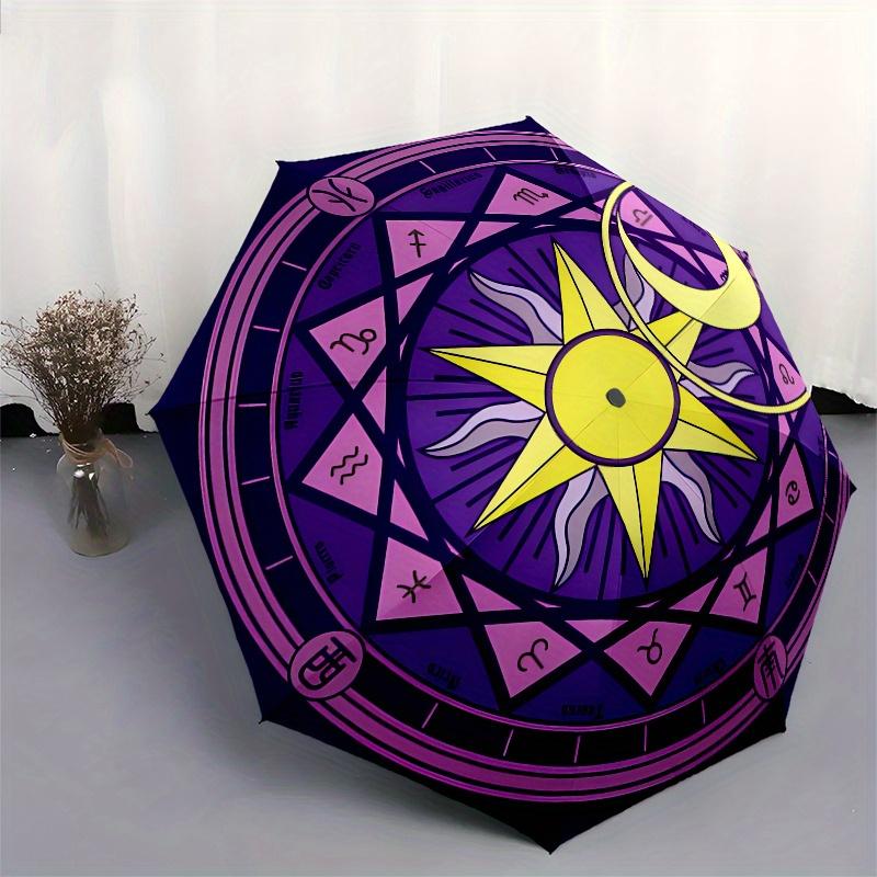Zodiac Sun & Moon Symbol StickerUmbrella, Portable 3-Fold Umbrella for Men & Women,Christmas Gift ES304