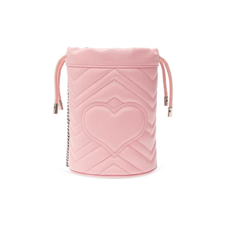 Gucci GG Marmont Pink Quilted Leather Mini Bucket Bag, Women's Drawstring Closure Crossbody Pouch for Daily Party Shopping 575163-DTDRP-5815