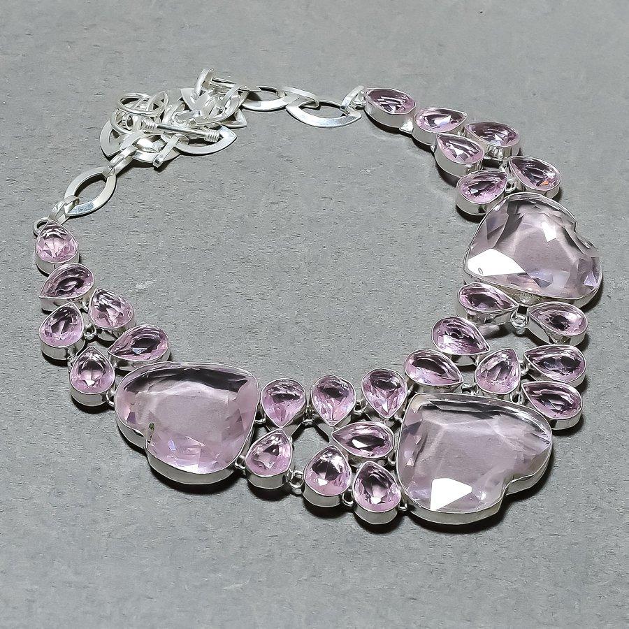 Lab Created Pink Kunzite Necklace 18 Inch Adjustable Chain Gemstone Silver Tone