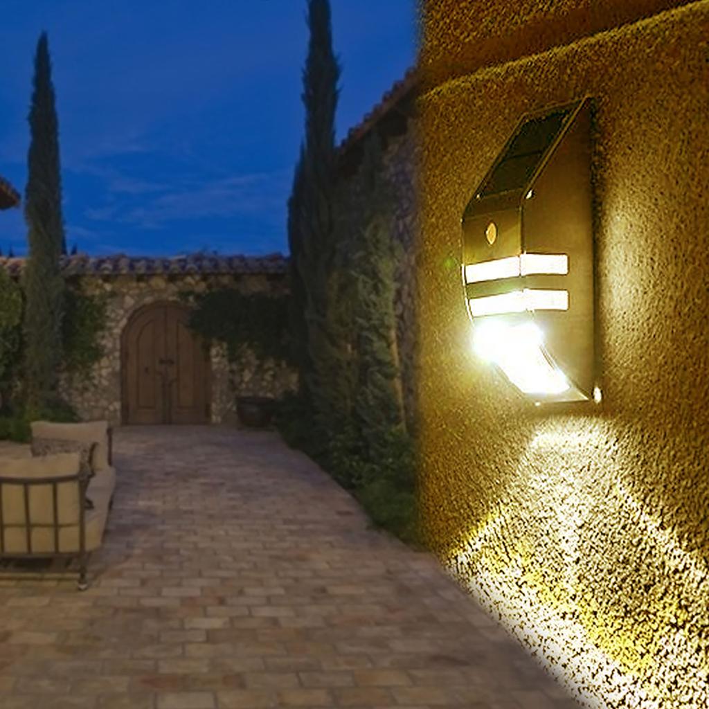 Lampa Ścienna Ścieżkowa LED z Czujnikiem Ruchu PIR Zasilana Solarnie 2 LED Lampy Ogrodowe Zabezpieczające Srebrna Czysta Biel