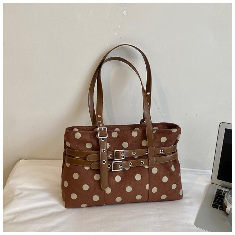 Sweet Polka Dot Canvas Tote Bag Women Small Shoulder Casual Daily Use Minimalist Urban Style