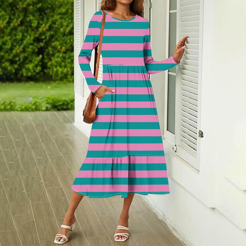 Женское повседневное платье с принтом, весенние платья с круглым вырезом и длинным рукавом