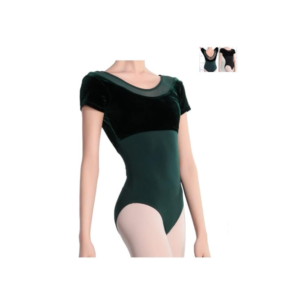 ProDance Velour Short Sleeve Leotard for Simple and PLHA022B Moss Ballet, Cute, (XL (170), Green)