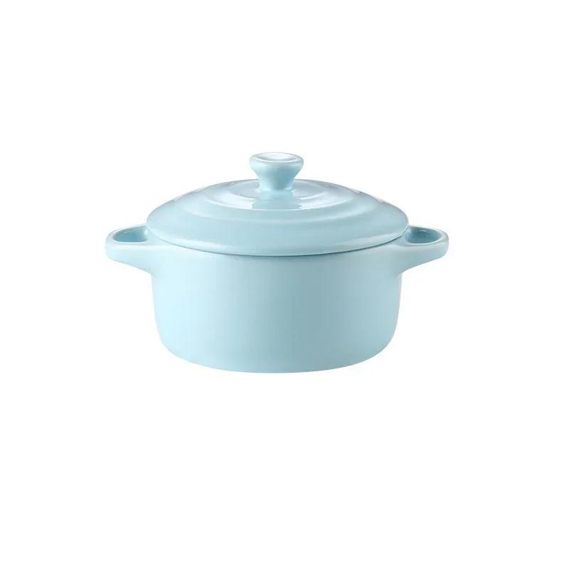 JUSTINLAU Кухонная миска с двумя ручками, керамическая глазурованная миска для выпечки с крышкой, домашняя миска для завтрака, миска для пудинга из яиц на пару, суповые миски