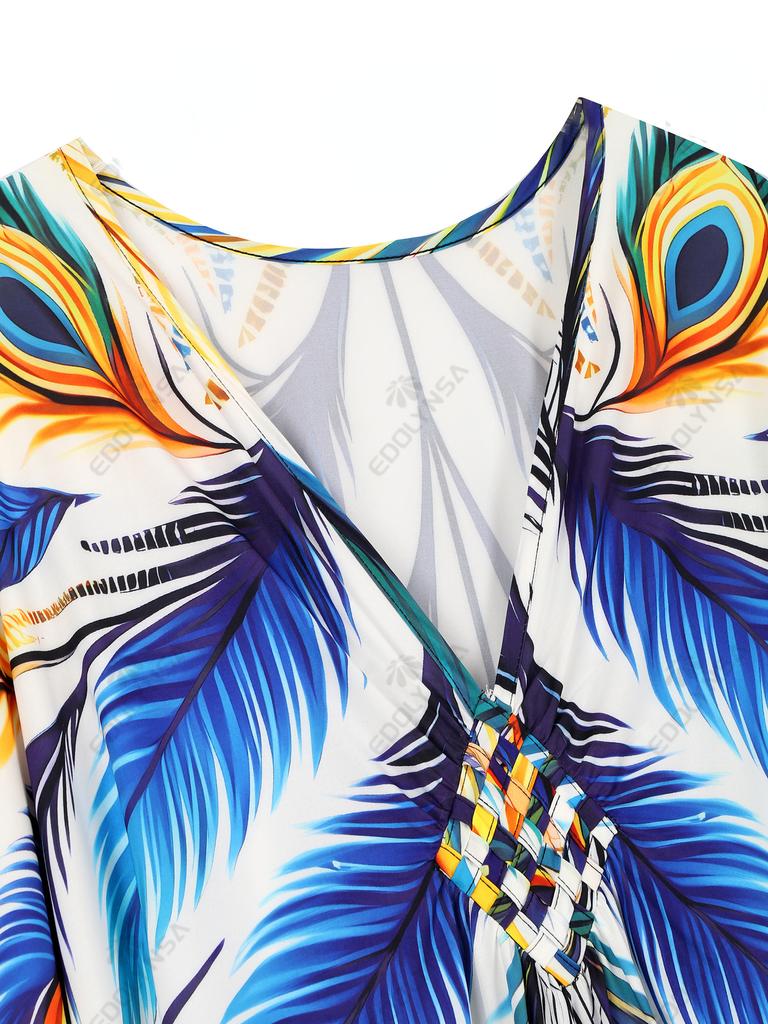 EDOLYNSA Зеленый богемный женский кафтан, расслабленное длинное платье, купальник, накидка, домашний халат Moo Moo Платье для отдыха на пляже Q1634