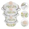 3 Pcs Food Noodle Pot Enamel Sauce Pots Earthen Flower Stockpot with Handle Cooking Small