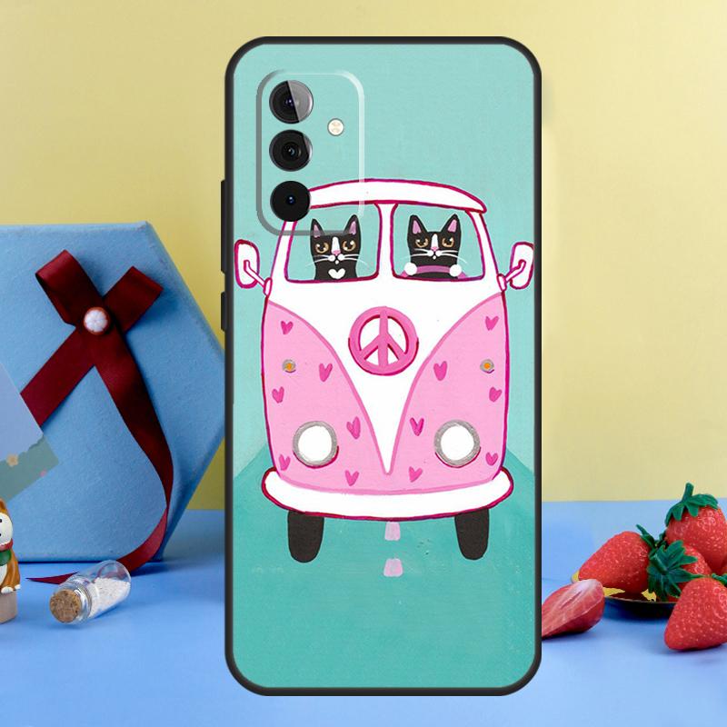 Hippy Peace Bus Cat Case For Samsung Galaxy A36 A56 A26 A16 A06 A13 A33 A53 A15 A35 A55 A34 A54 A12 A32 A52 A17