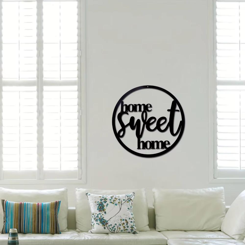 12in Black Metal "Home Sweet Home" Sign Elegant Wall Decor with Flowers Stylish Living Room & Bedroom Wall Art Room Decoration