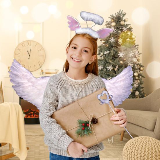 Косплей Крыло ангела Детский набор крыльев ангела с повязкой на голову и волшебной палочкой феи