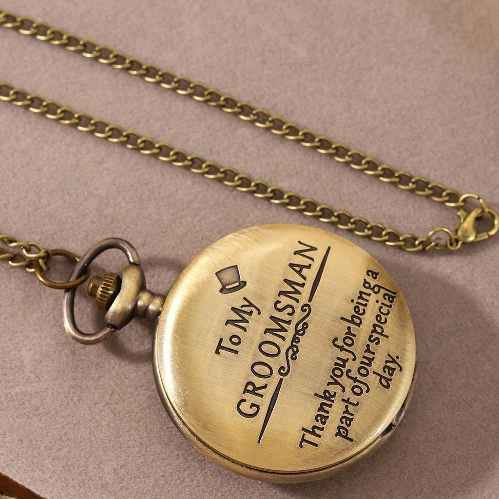 2pcs/set, Retro Fashion Men's Pocket Watch ‘To My GROOMSMAN’ Necklace Pendant Quartz Pocket Watch, Ideal Choice for Gifts To Men.