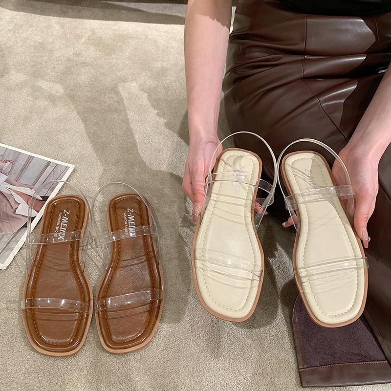 Прозрачные плоские сандалии женские летние туфли новые темпераментные мягкие туфли без застежек женские туфли повседневные пляжные сандалии De Mujer