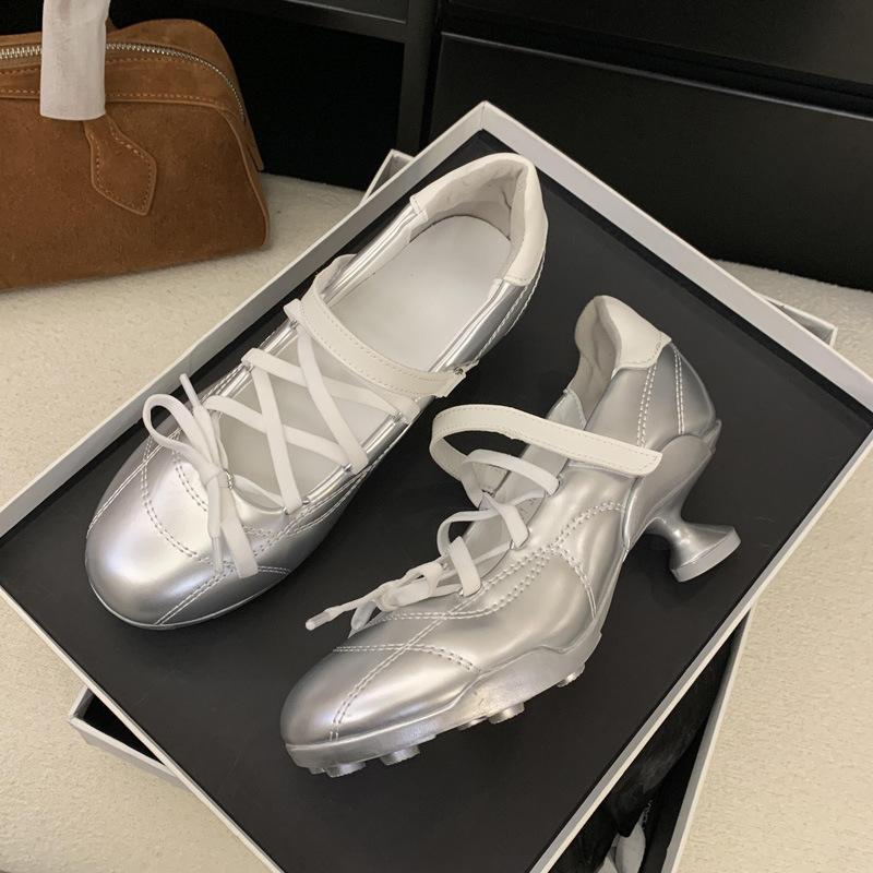 Балетная серия Interstellar Серебряные балетки на шнуровке с бантом, спортивные балетки Kitten и обувь Dexun