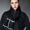 Women Long Warm Wool Blend Scarf Contrast Stitching Edge Soft Solid Color Neck Shawl Wrap for Autumn Winter Daily Coat Matching