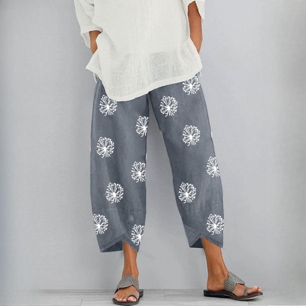 GMXIA Женские модные свободные брюки с принтом одуванчика и эластичным поясом