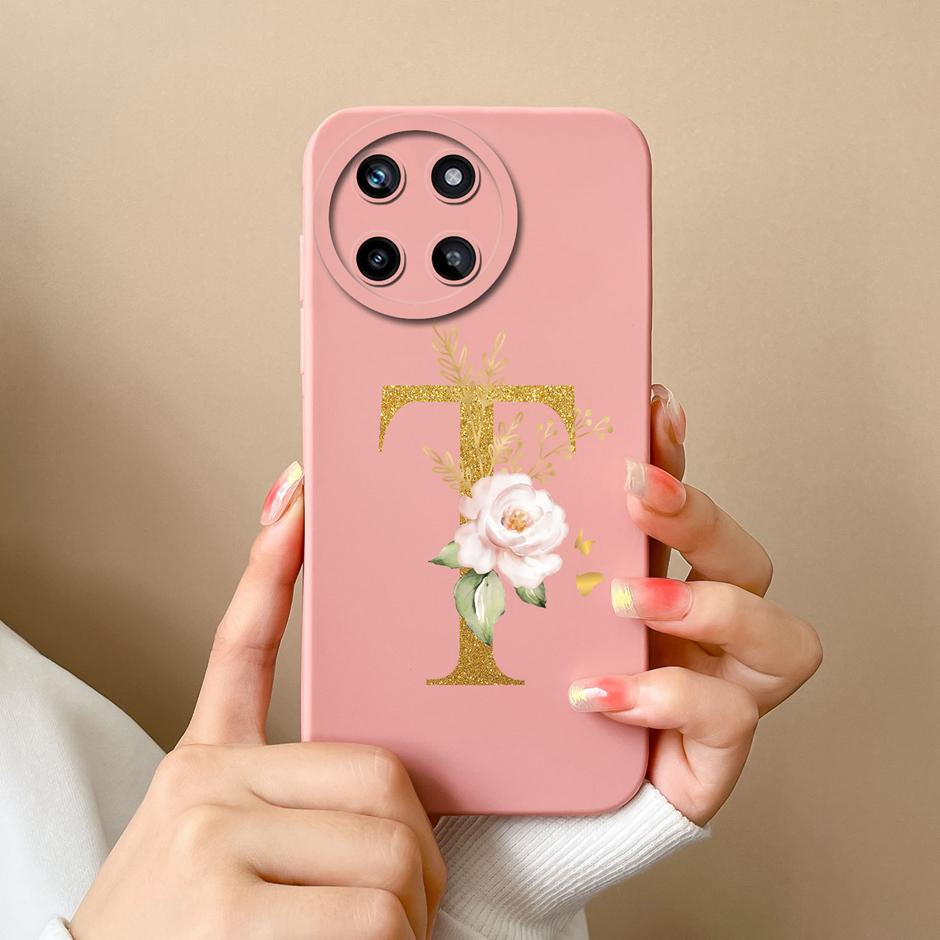 Чехол для телефона OPPO Realme 11 4G Милые Цветочные Буквы Матовый Жидкий Силикон Задняя Крышка Для Realme11 4G Ударопрочный Ультратонкий Корпус