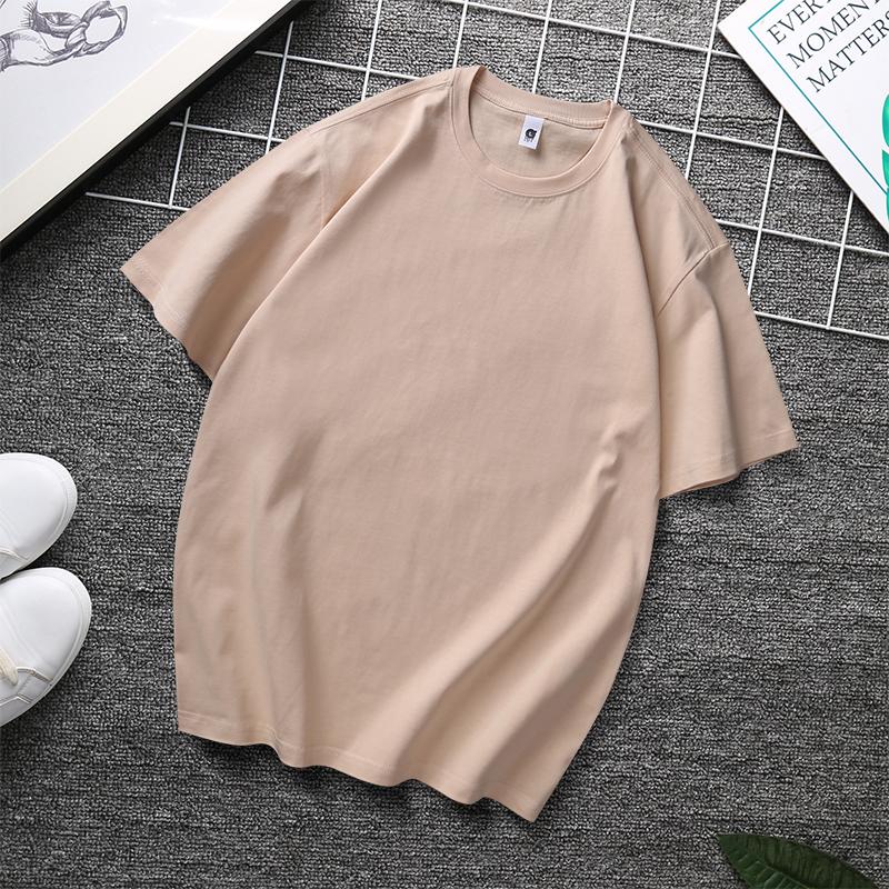 Zirunking Long-staple Cotton Short-sleeved T-shirt Unisex Top Youth Casual Solid Color Loose Round Neck Half-sleeved Top CHANGRONG