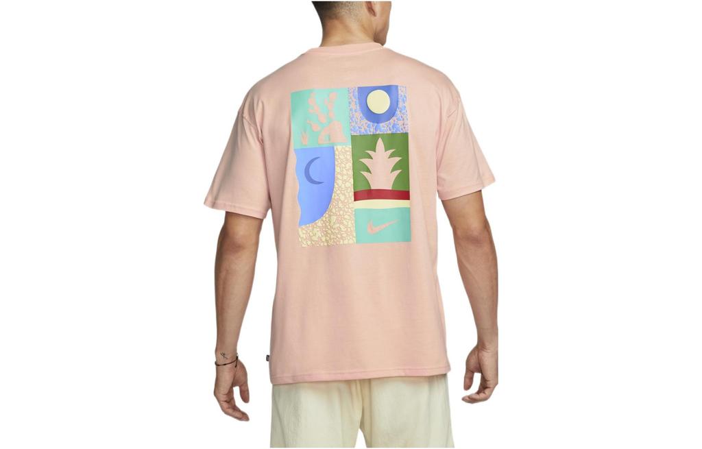 Nike T Shirts Men's Orange Pink Crew Neck Moderate Straight Fit DQ1859-800
