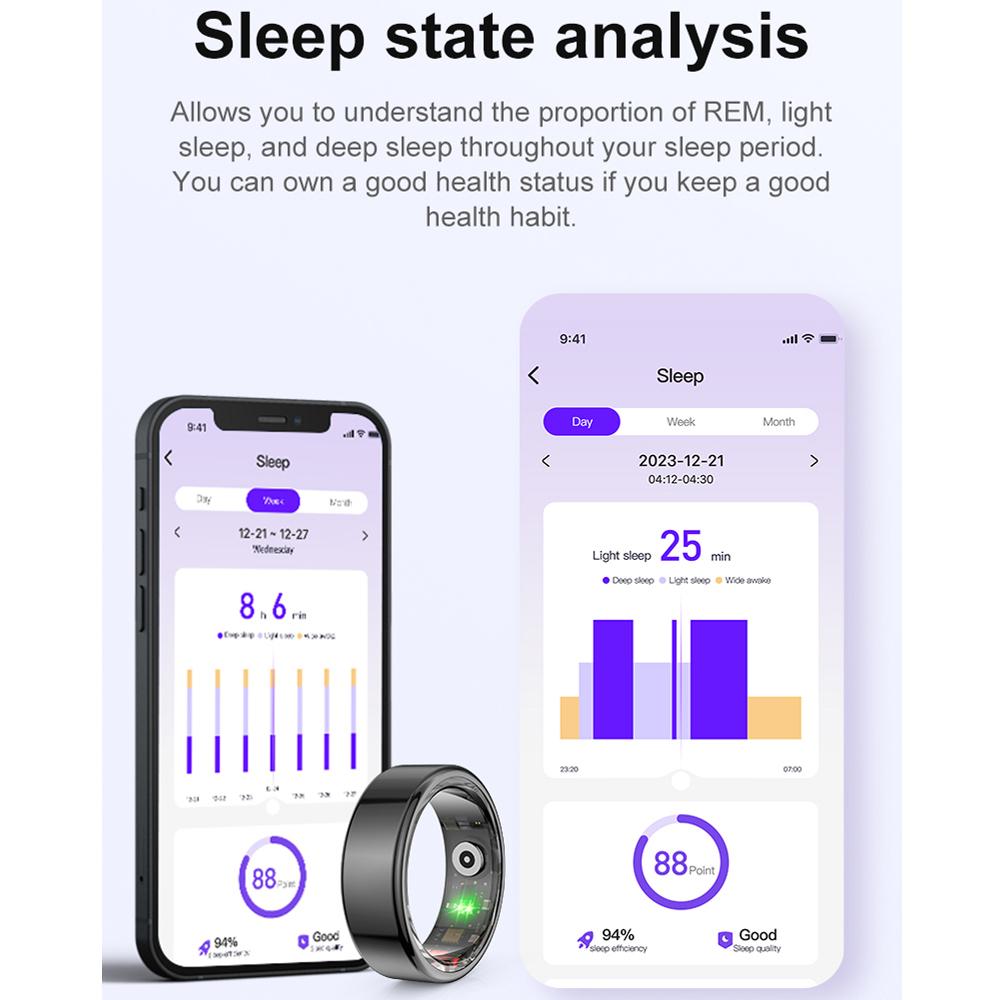 YurKem Беспроводная зарядка Смарт-кольцо Измерение сердечного ритма кислорода в крови Артериальное давление Мужчины Женщины Фитнес-трекер Спорт IP68 Водонепроницаемый Bluetooth-кольцо