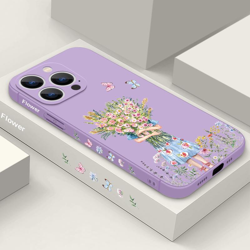 Роскошный чехол-шнурок с цветами для девочек для iPhone 15 16 17 Pro Max Мягкая силиконовая крышка Coque для iPhone 11 12 13 14 Pro Max 16E 17 Air