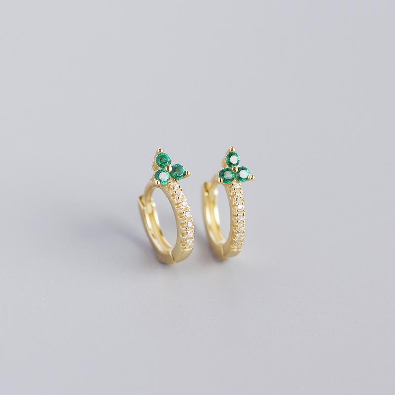 Fashion Jewelry Clover Luxury Zircon Earrings 925 Sterling Silver Earrings 18K Gold Plated Huggie Hoop Earring for Women