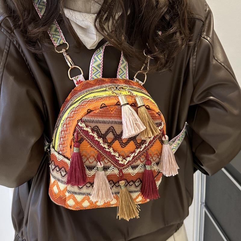 Этническая сумка для женщин, легкий рюкзак, кисточка, сумка через плечо для путешествий, модный универсальный маленький рюкзак