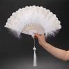 Vintage Folding Fan Feather Lace Chinese Craft Fans Dance Hand Fan Can DIY Feathers Fan Home Decoration