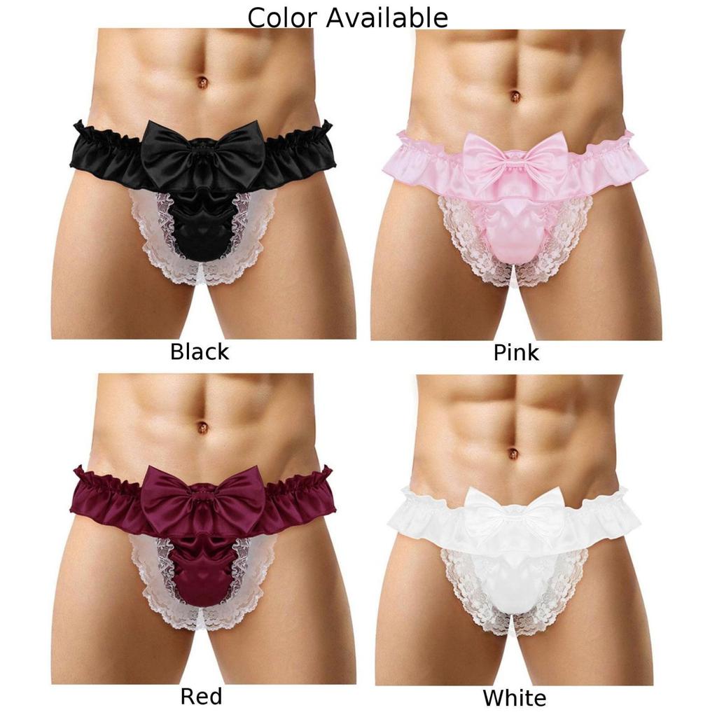 Satin Men Sissy Seethrough Panties Bikini Gstring Thong Briefs Sexy Underwear Emulation Silk Lace