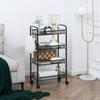 Rolling trolley with 4 hanging baskets, serving trolley on wheels, mobile, removable hooks, steel, 45 x 26.5 x 84 cm, black