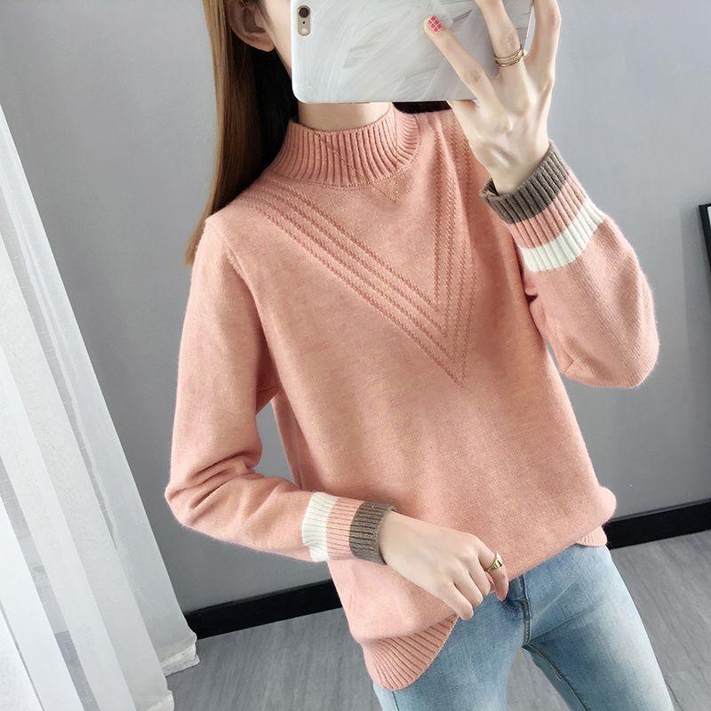 Женский свитер с полуводолазкой, осенне-зимний свободный вязаный свитер, топ, пуловер, вязаный джемпер, верхняя одежда