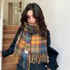Red Plaid Scarf Autumn and Winter Women's Korean Style Atmosphere Scarf Plush Shawl Outer Wear New High End Feel