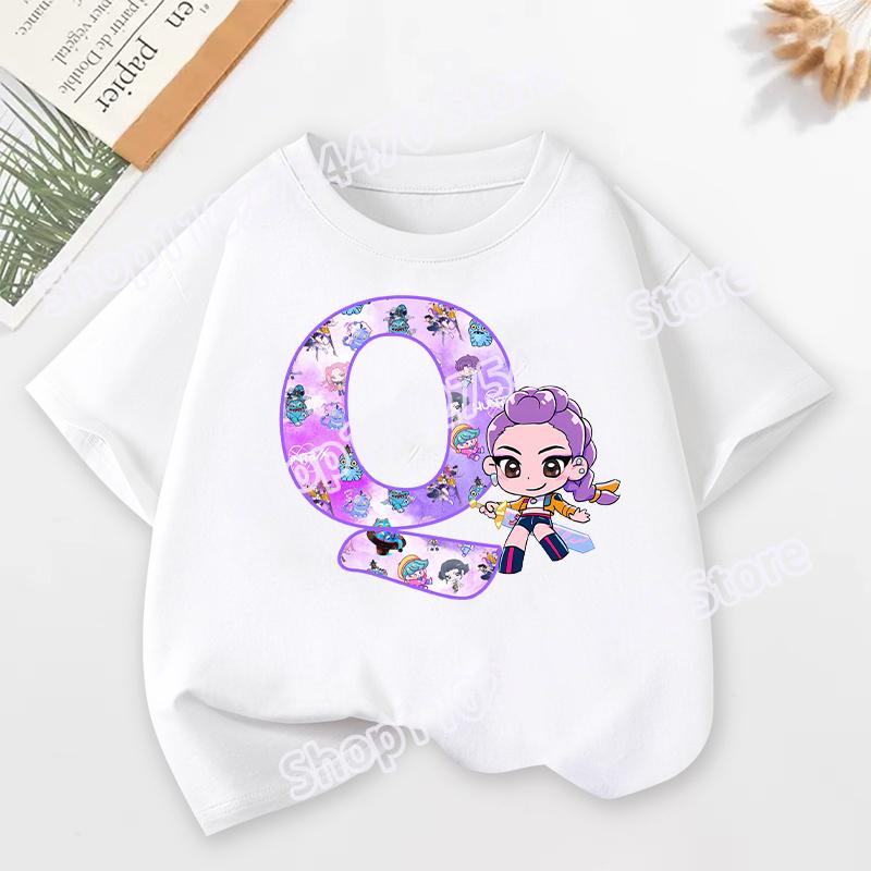 K-pop Охотники на демонов Детская футболка с коротким рукавом Мультяшный принт Руми Мира Зои от A до Z Хлопковые топы Каваи Летние повседневные футболки Детские подарки