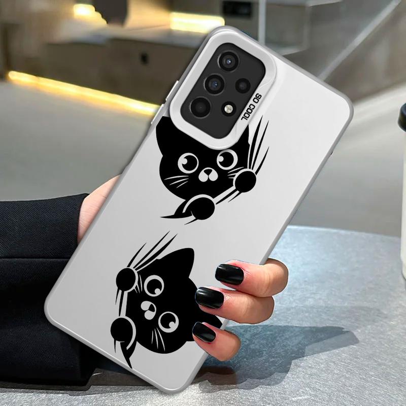 Cute Cartoon Black Cat Phone Case For Samsung S25 S24 S23 S22 S21 S20 Ultra Plus FE For Iphone Note 20 Ultra Case Funda Bumber