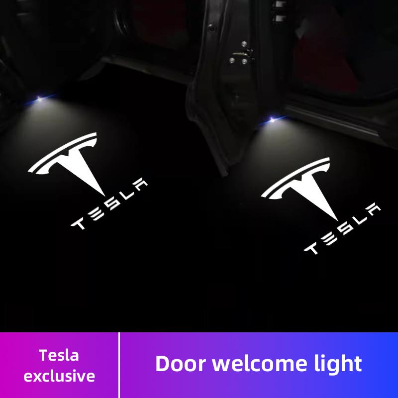 2Pcs Car Door Welcome Lights HD LED Projector Lamps Accessories For Tesla Model-Y Model-3 Model-X Model-S Cybertruck Roadster