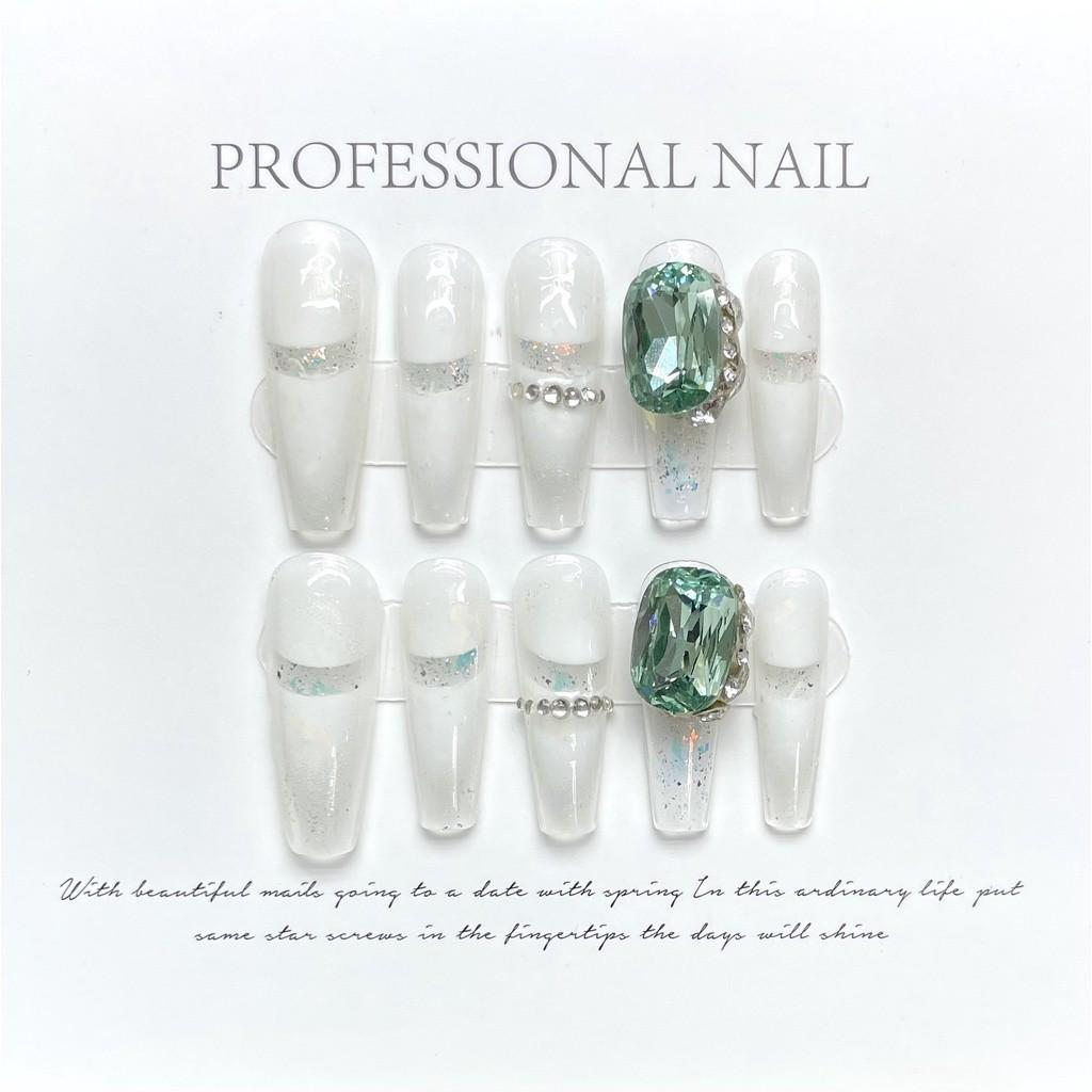 Длинные искусственные ногти в форме гроба ручной работы, мечтательная фея Аврора, розовый сверкающий белый бриллиант, свадебные ногти принцессы, фототерапевтические ногти, многоразовые