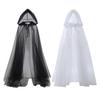 Хэллоуин косплей плащ призрак сетки с капюшоном на шнурке плиссированные длиной до пола готические средневековые накидки костюмы карнавальное пальто