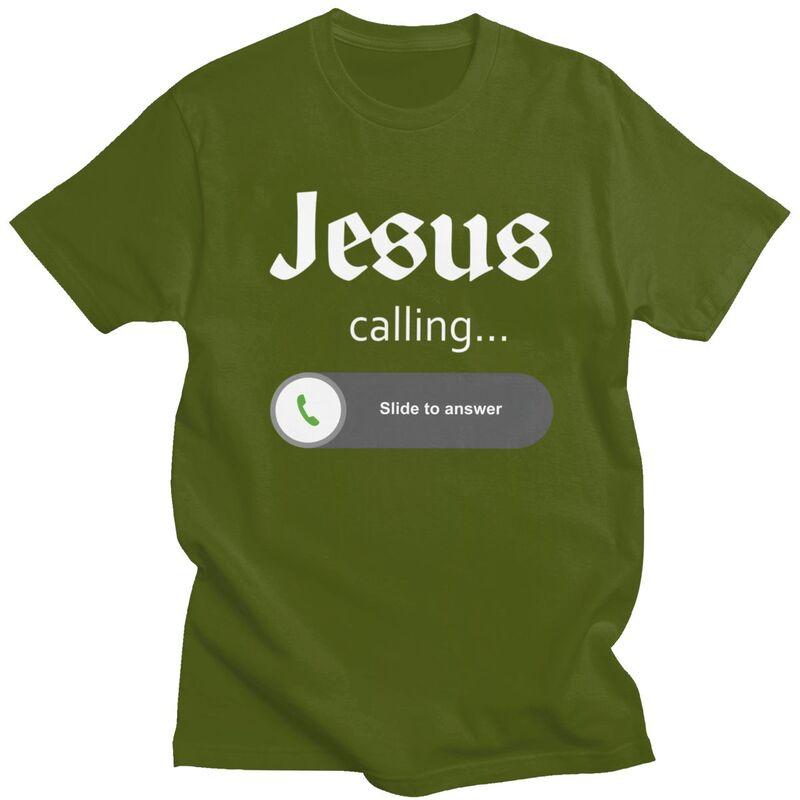 Mens Jesus Is Calling T Shirt Short Sleeves Cotton Tshirts Valentines Day Gift Leisure Funny Christian Joke Quote Tee Clothes