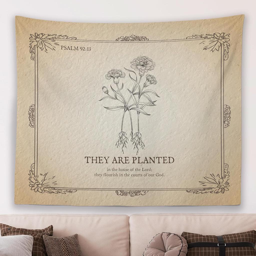 Vintage Christian Floral Wall Tapestry Hanging for Bedroom Flower Bible Verse Scripture James 124 TapestryRustic Religious