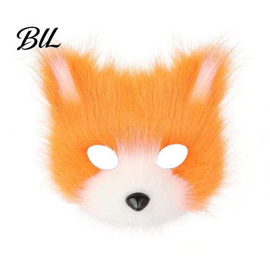 Halloween Beast Girl Outfit Plush Fox Cosplay Mask, Fluffy Tail, Costumes Props, Fuzzy Anime Costume Accessories Mask for Party Convention And
