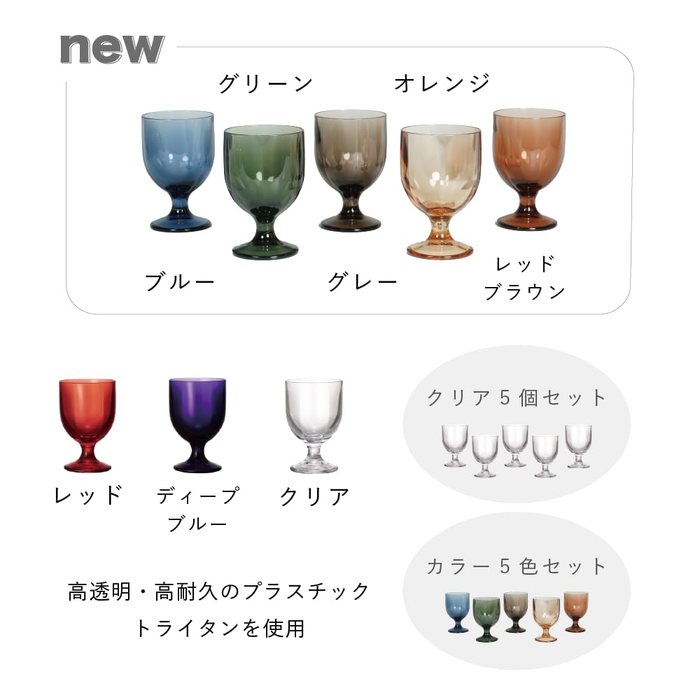 Plakira Breakproof Wine Glasses, 5-Piece Set, 220ml Capacity, Heat-Resistant, Dishwasher-Safe, Made in Japan, Perfect for Outdoor Activities, Kids, Ho